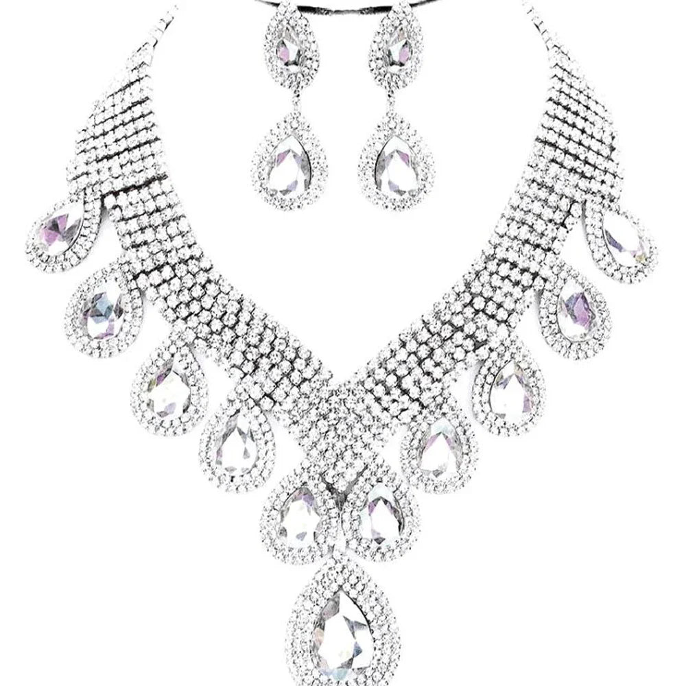 Rhinestone Drop Necklace & Earring Set