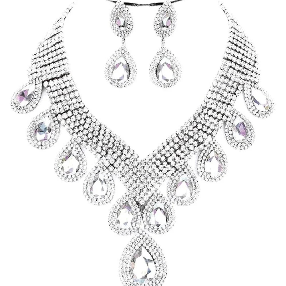 Rhinestone Drop Necklace & Earrings Set