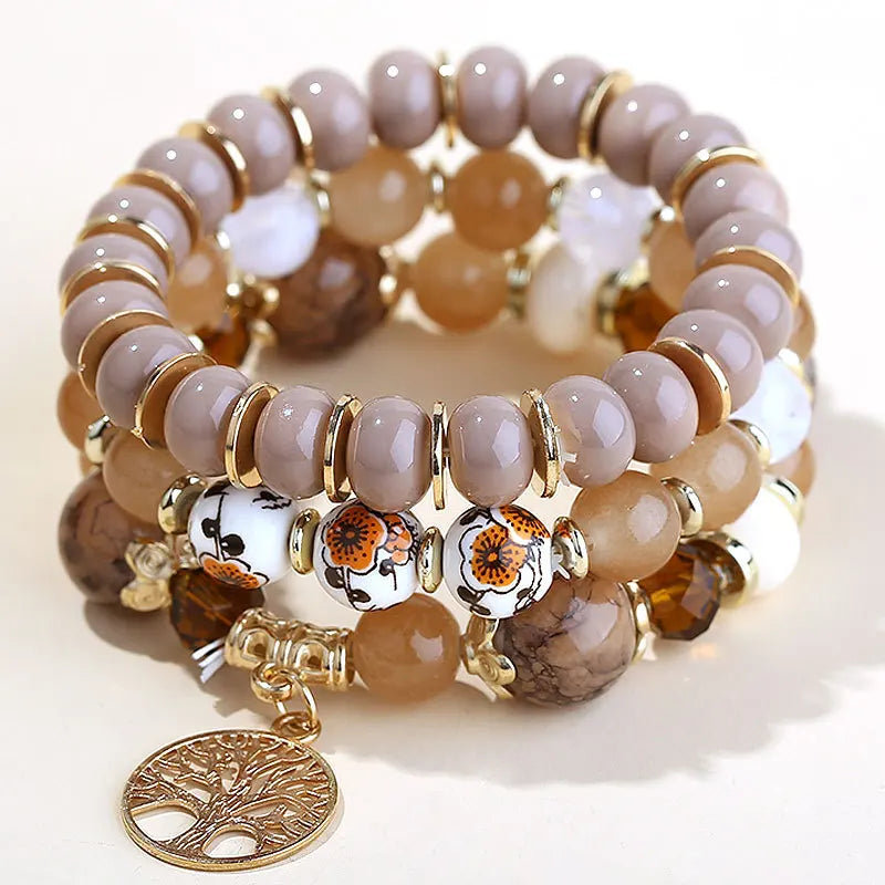 DIEZI Ethnic Bohemian Multicolor Crystal Beads Strand Bracelets Women Men Heart Tree Of Life Charm Bracelet Pulseira Feminina