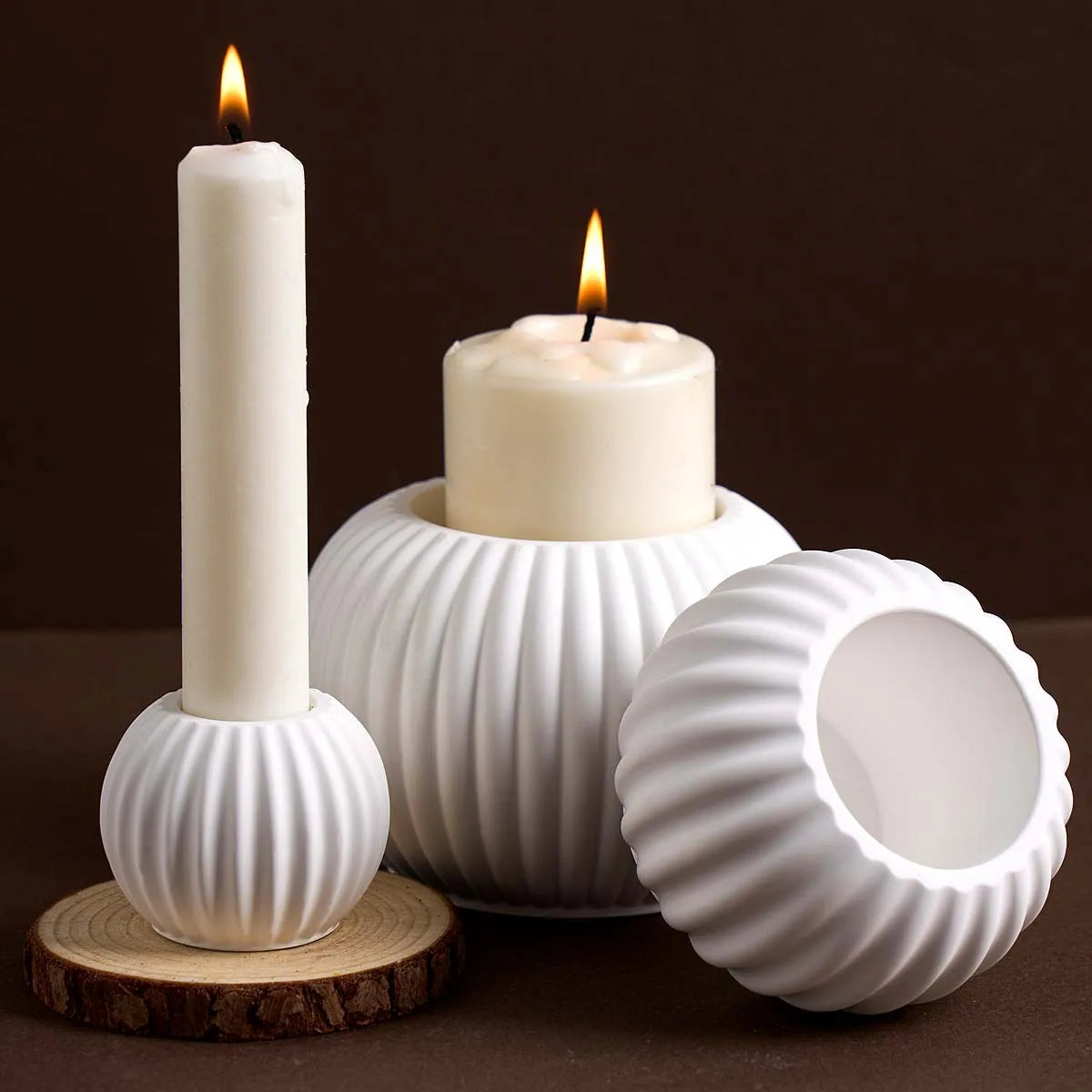 S/M/L Stripe Candle Cup Silicone Mold DIY Handmade Round Flowerpot Plaster Resin Candlestick Craft Casting Molds Home Decor