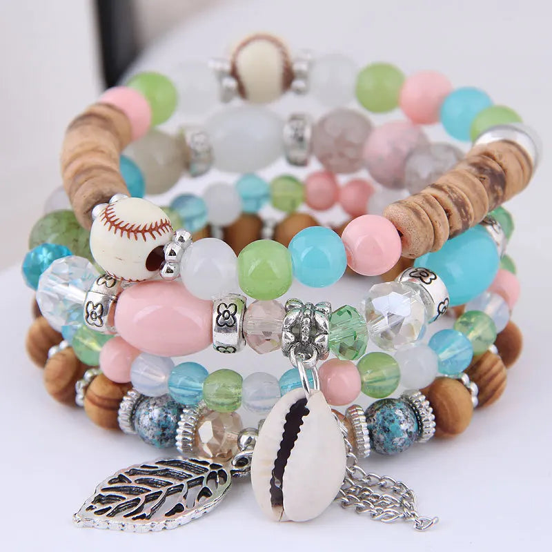 DIEZI Korean Trendy Multicolor Green Crystal Beads Rope Bracelets Women Girls Elastic Tassel Wrap Bracelet Pulseira Feminina