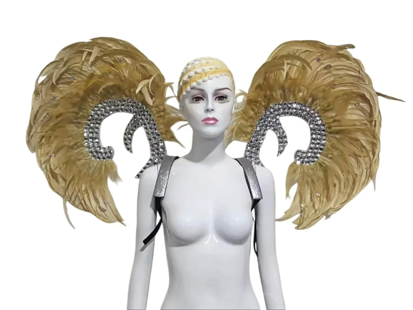 Showgirl Feather Wing Backpiece with Rhinestone Scroll Frames | Back Pieces | Wiccan Center