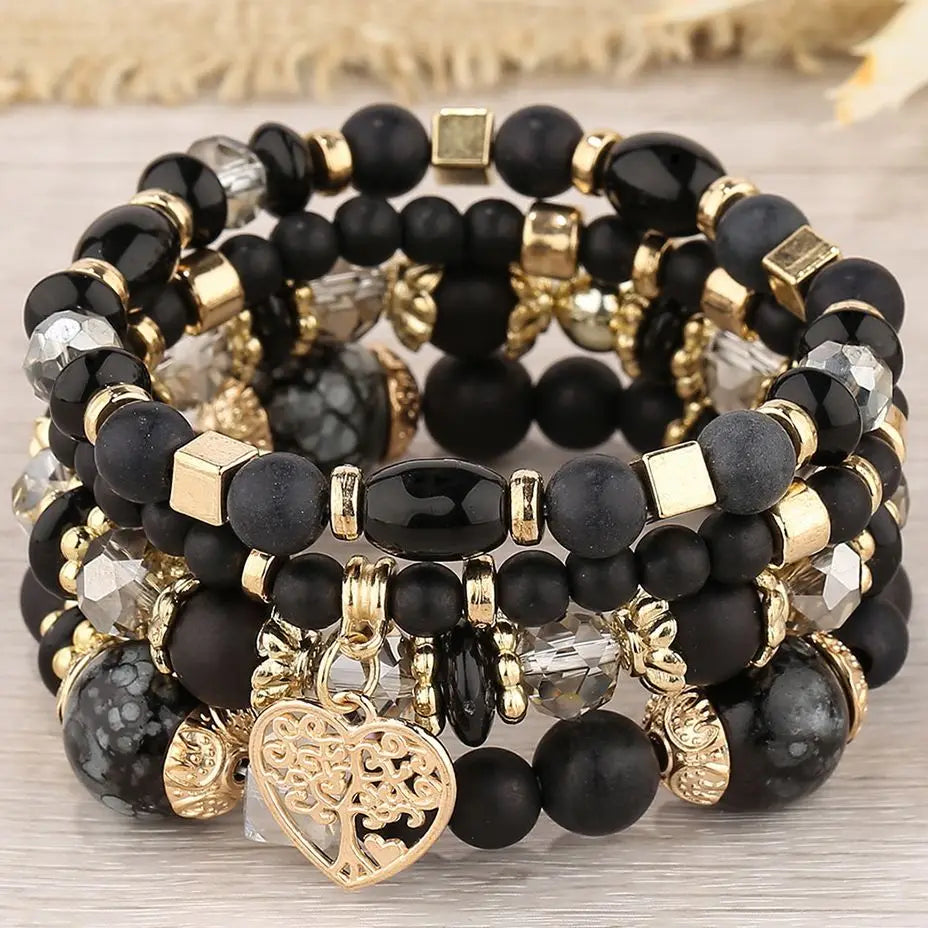 DIEZI Ethnic Bohemian Multicolor Crystal Beads Strand Bracelets Women Men Heart Tree Of Life Charm Bracelet Pulseira Feminina