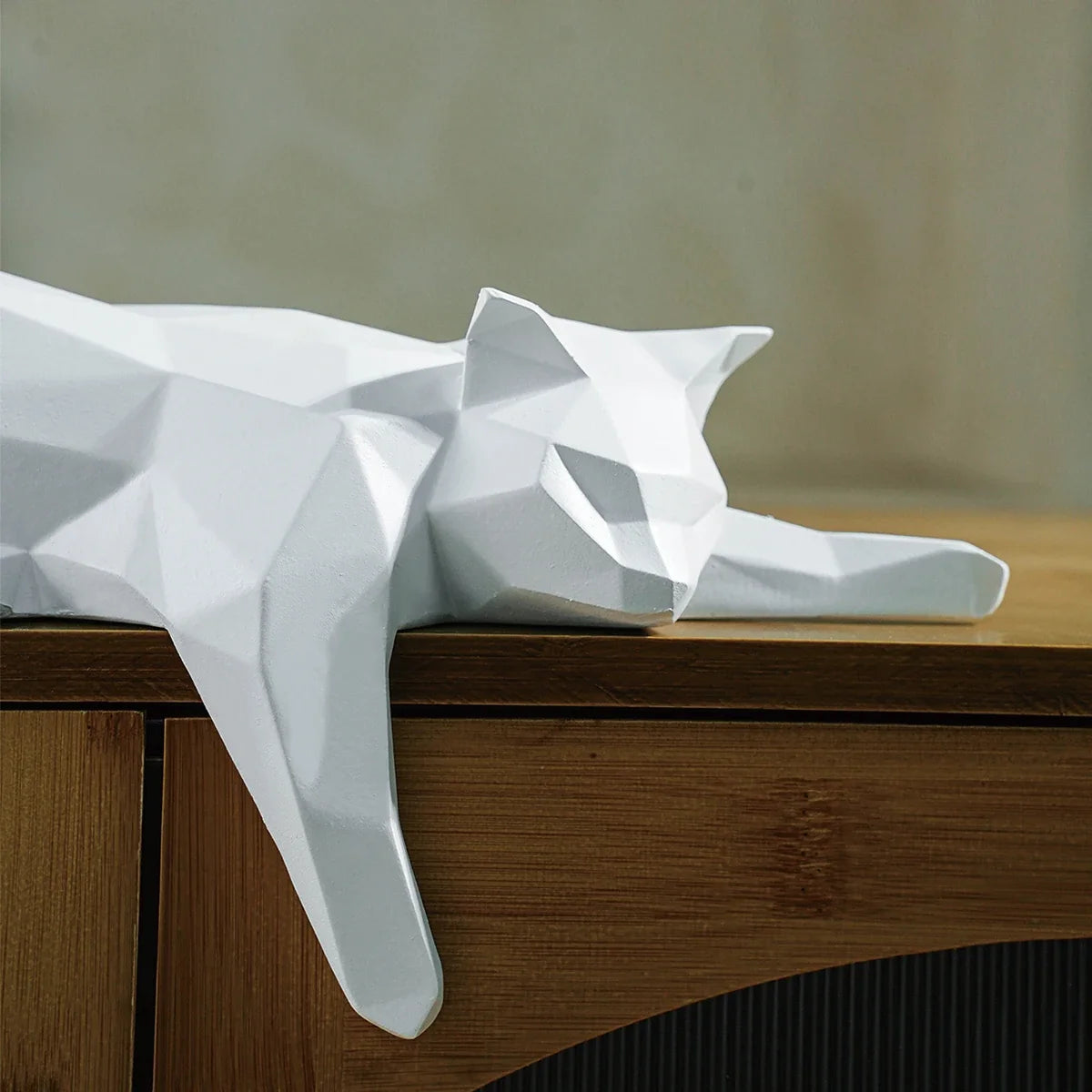 White Black Cat Statue - Geometric Modern Room Decor Figurine Sculpture for Home Office as Table Shelf Desk Decor Lying Cat | | Wiccan Center