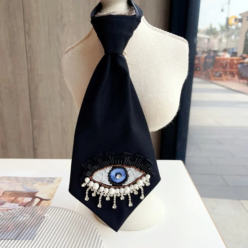 British Formal Suit Necktie Bowtie Pearl Crystal Tassel Eye Embroidery Korean Men's Women's College Style Shirt Accessories Ties