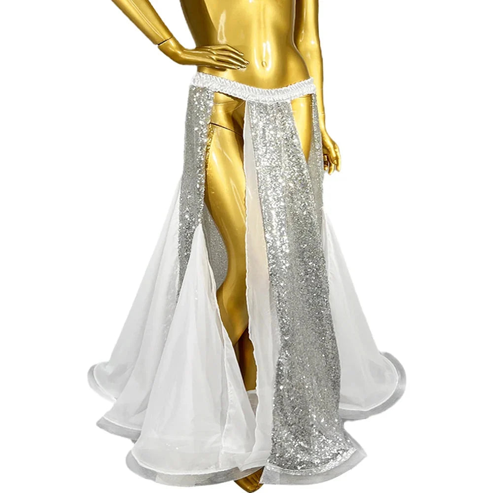 Sparkly Sequined Appliqué Belly Dance Long Performance Skirt | Skirts | Wiccan Center