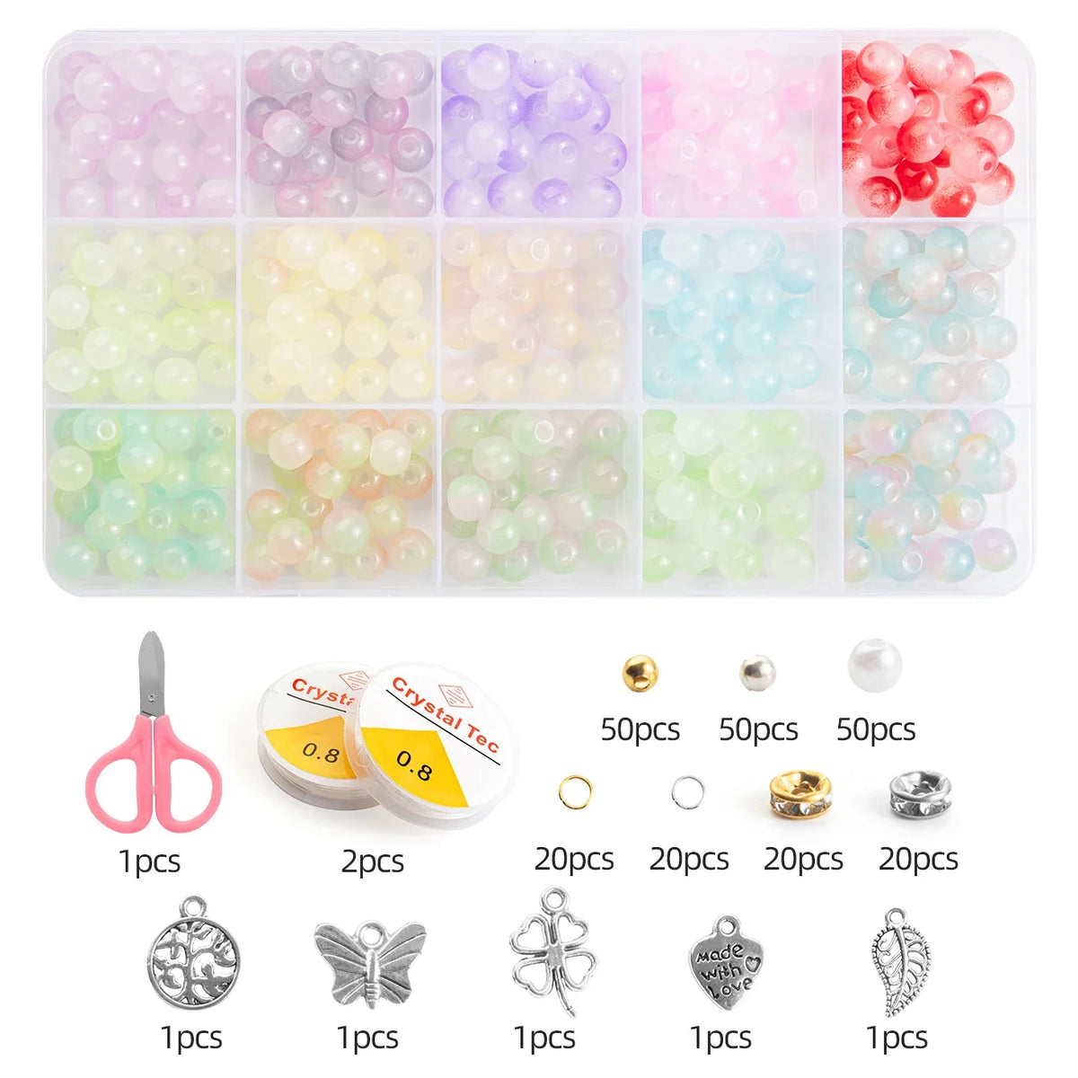 Glass Beads Bracelet Making Kits 28 Colors 8mm Crystal Beads Round Gemstone Stone Beads with Accessories for Jewelry Making DIY | | Wiccan Center