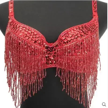 The Stardust Prism Sirena – Deluxe Beaded & Sequined Tassel Belly Dance Bra Top | Costume Tops | Wiccan Center