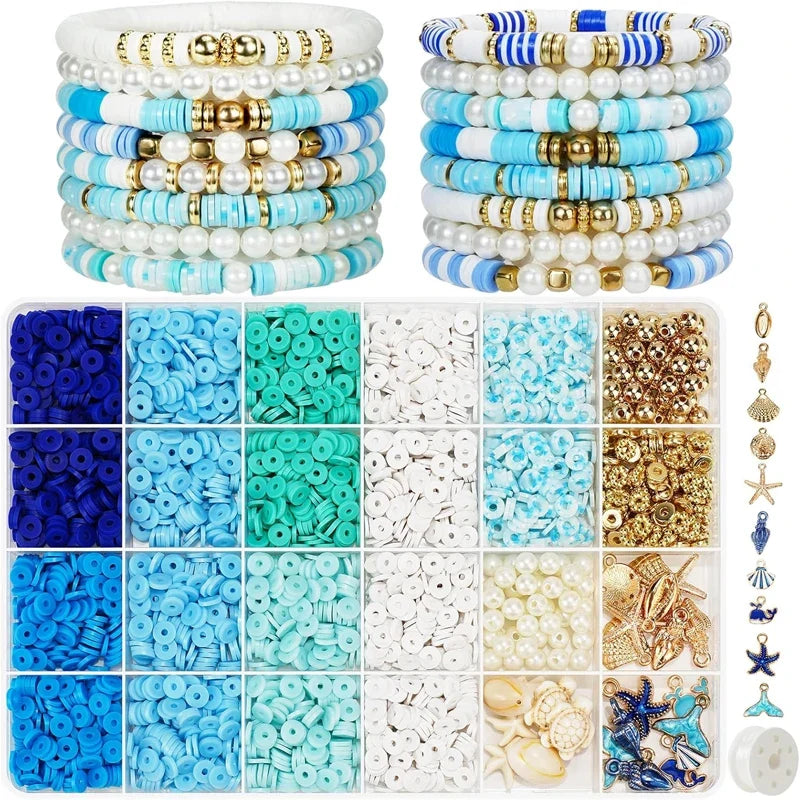 Ocean Summer Friendship Bracelet Making Kit – DIY Clay Beads Set for Jewelry, Bracelets, Necklaces & Earrings | | Wiccan Center
