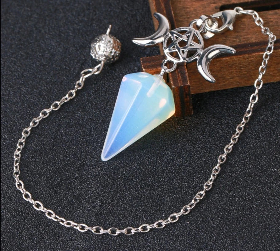 Triple Moon Pentacle Crystal Pendulums | Pendulums | Wiccan Center