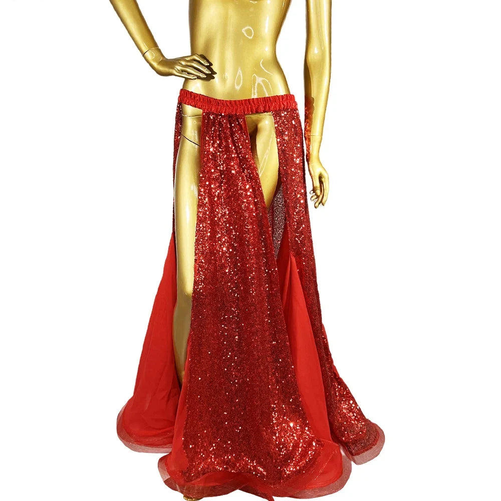 Sparkly Sequined Appliqué Belly Dance Long Performance Skirt | Skirts | Wiccan Center
