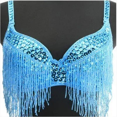 The Stardust Prism Sirena – Deluxe Beaded & Sequined Tassel Belly Dance Bra Top | Costume Tops | Wiccan Center