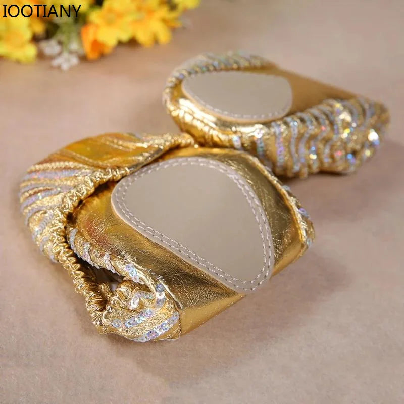 Gold Sequin Belly Dance & Gymnastics Flat Training Shoes | Shoes | Wiccan Center