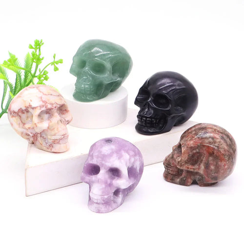 2" Skull Head Statue Natural Gemstone Healing Crystal Stone Carving Reiki Witchcraft Figurine Crafts Home Decor Halloween Gifts | | Wiccan Center
