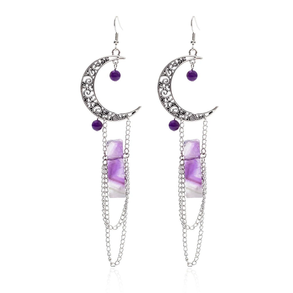 Amethyst Crescent Moon Earrings | earrings | Wiccan Center