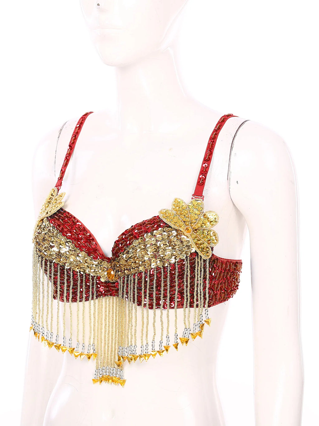 Sparkly Floral Beaded Sequin Belly Dance Bra & Tassel Performance Top | Costume Tops | Wiccan Center