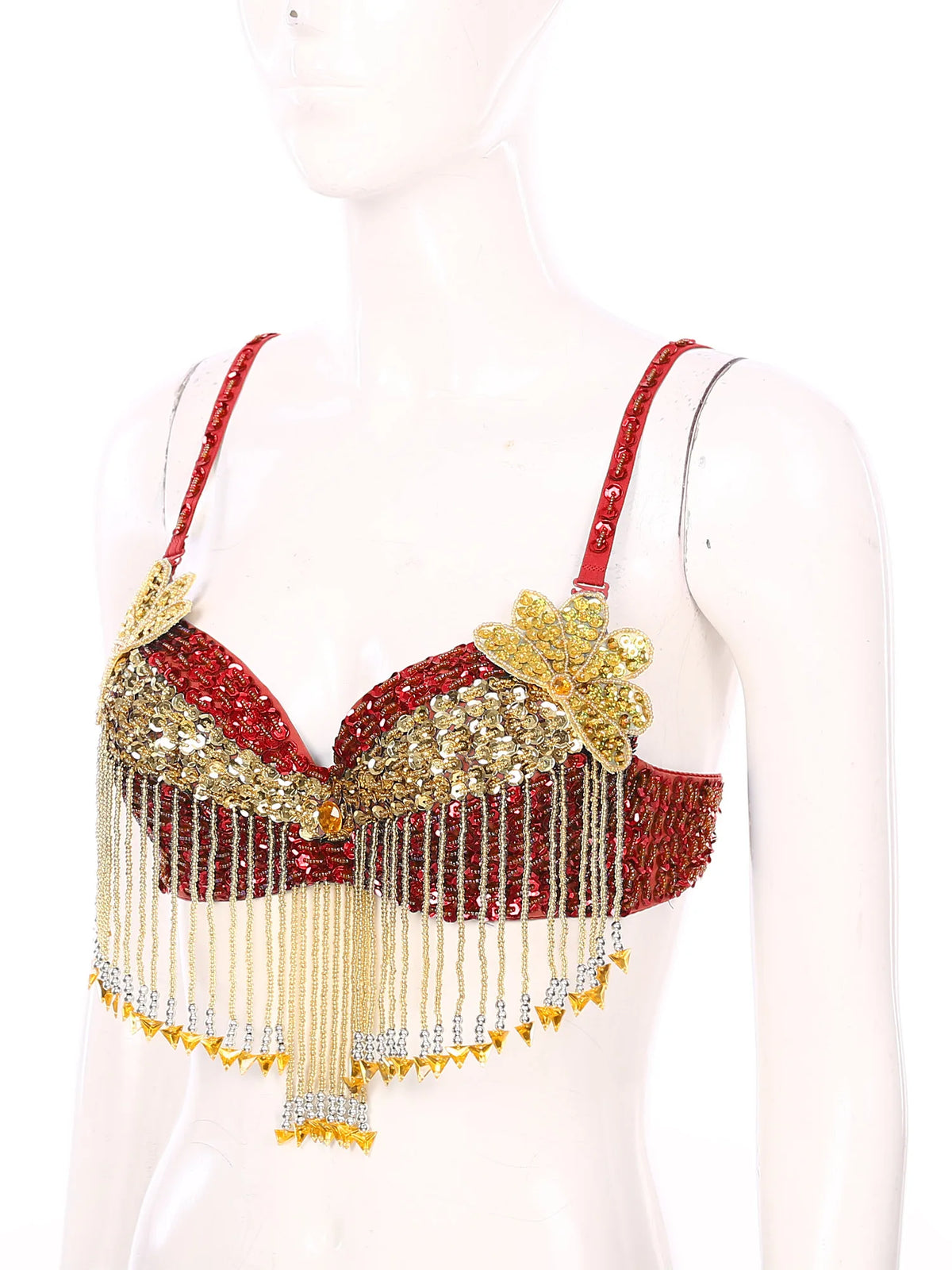 Sparkly Floral Beaded Sequin Belly Dance Bra & Tassel Performance Top | Costume Tops | Wiccan Center
