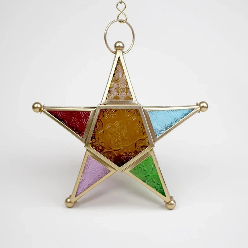 Vintage Star Candlestick Glass Lantern Hanging Ornaments Moroccan Style Lamp European Wedding Decor Glass