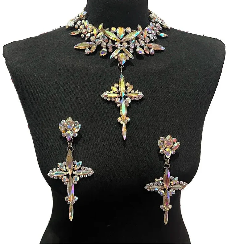 Rhinestone Cross Pendant Crystal Drop & Crystal Drop Set