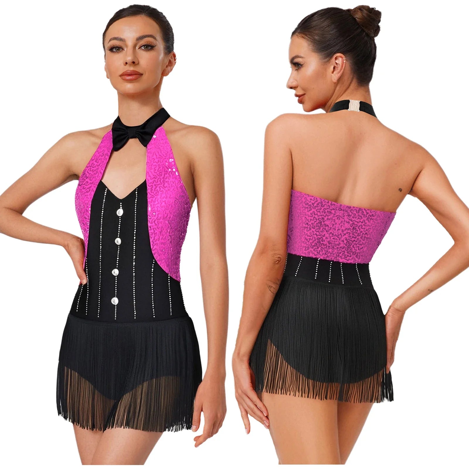 The Stardust Tuxedo Tassel Bodysuit – Luxury Sequins & Rhinestone Showgirl Leotard | Bodysuit | Wiccan Center