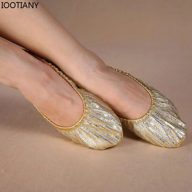 Gold Sequin Belly Dance & Gymnastics Flat Training Shoes | Shoes | Wiccan Center