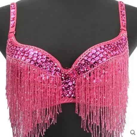 The Stardust Prism Sirena – Deluxe Beaded & Sequined Tassel Belly Dance Bra Top | Costume Tops | Wiccan Center