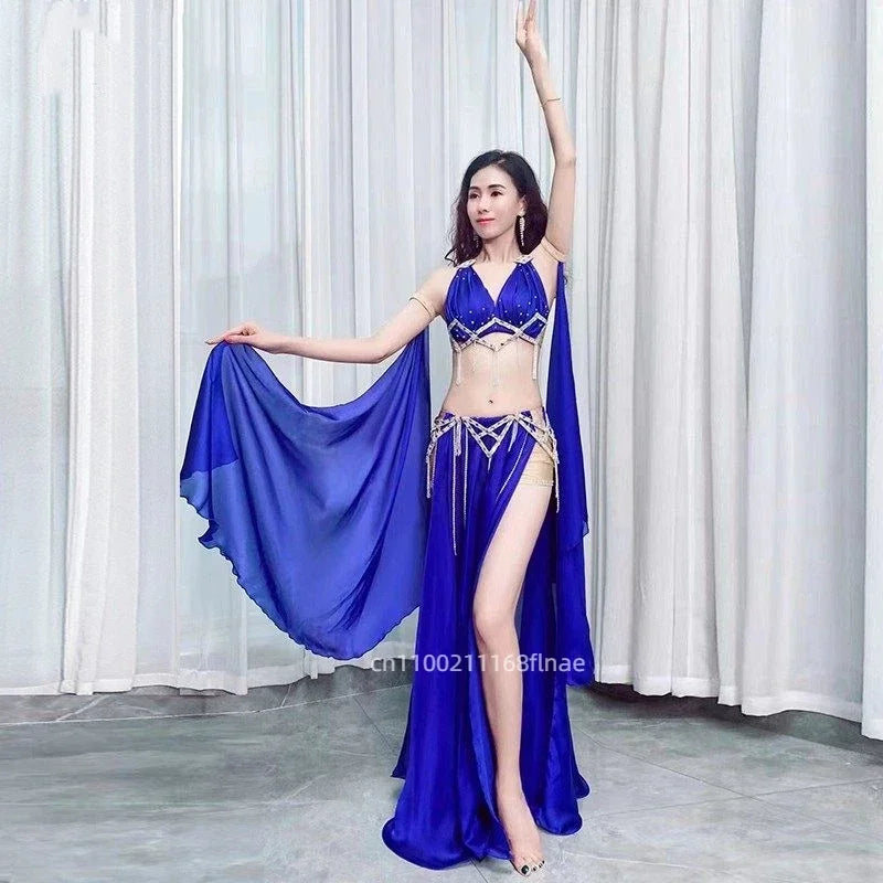 Rhinestone Studded Top & High-Slit Long Skirt Belly Dance Performance Set | Costume Sets | Wiccan Center