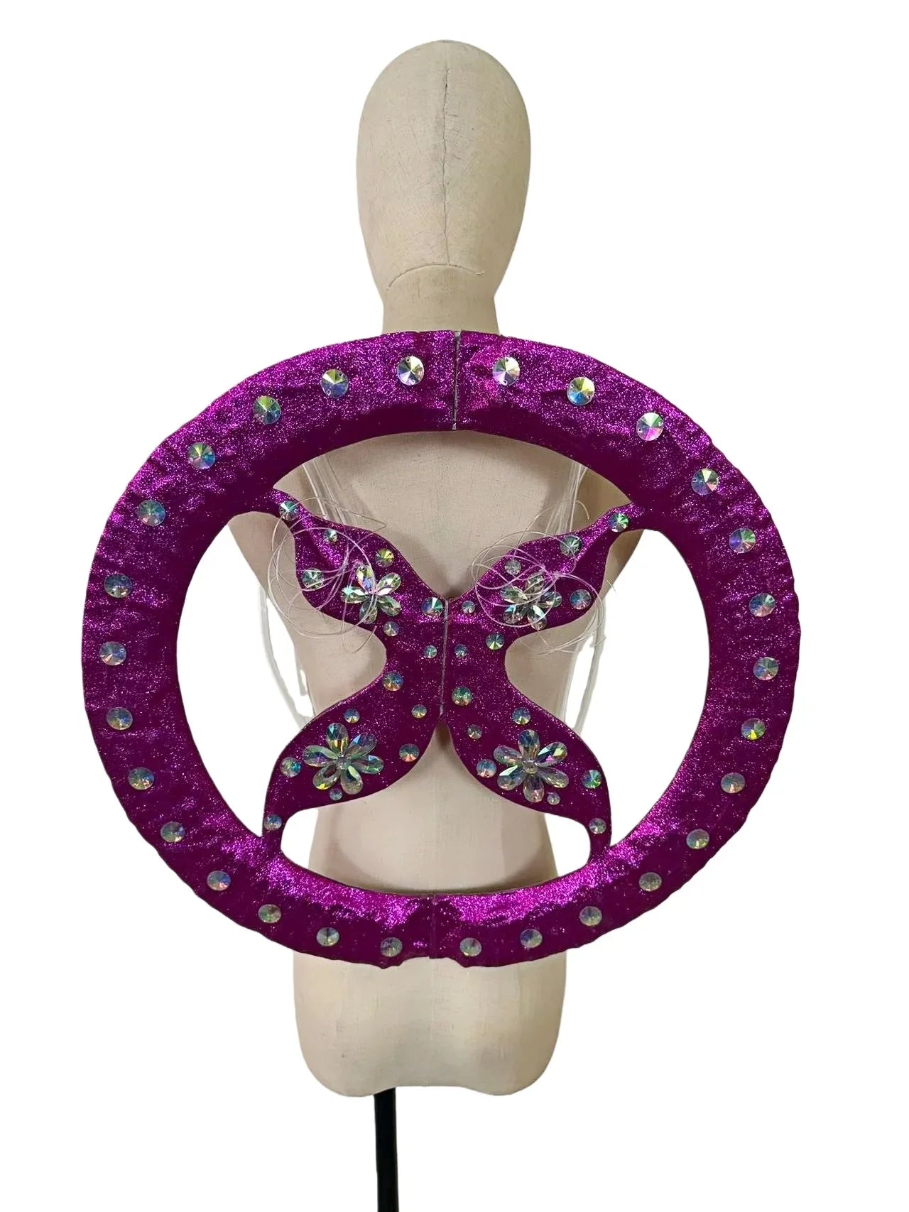 Rhinestone-Embellished Feather Backpiece Frame with Harness | Back Pieces | Wiccan Center