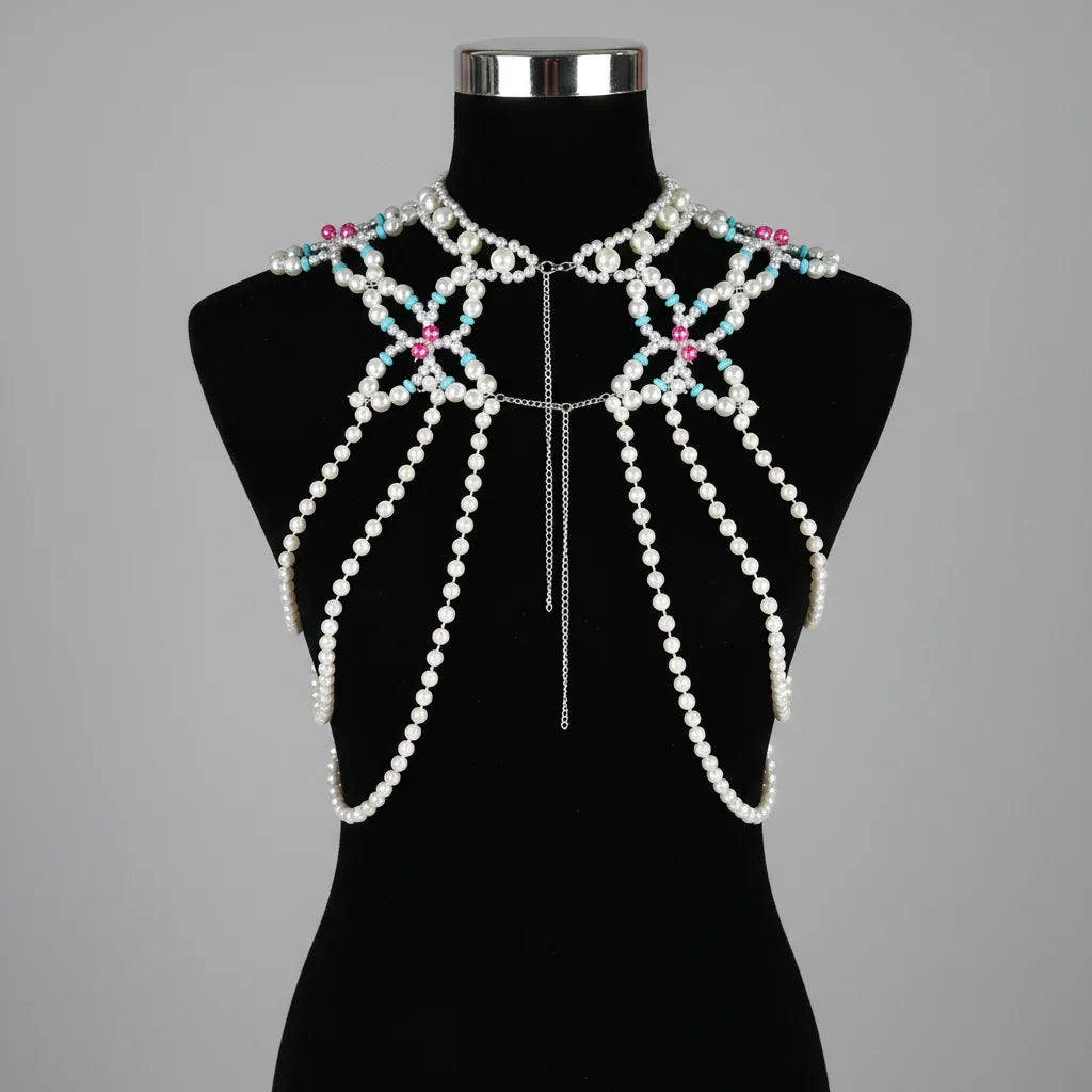 Dazzling Simulated Pearl String Bra Chain & Bikini Shawl Chest Jewelry | Body Chains | Wiccan Center