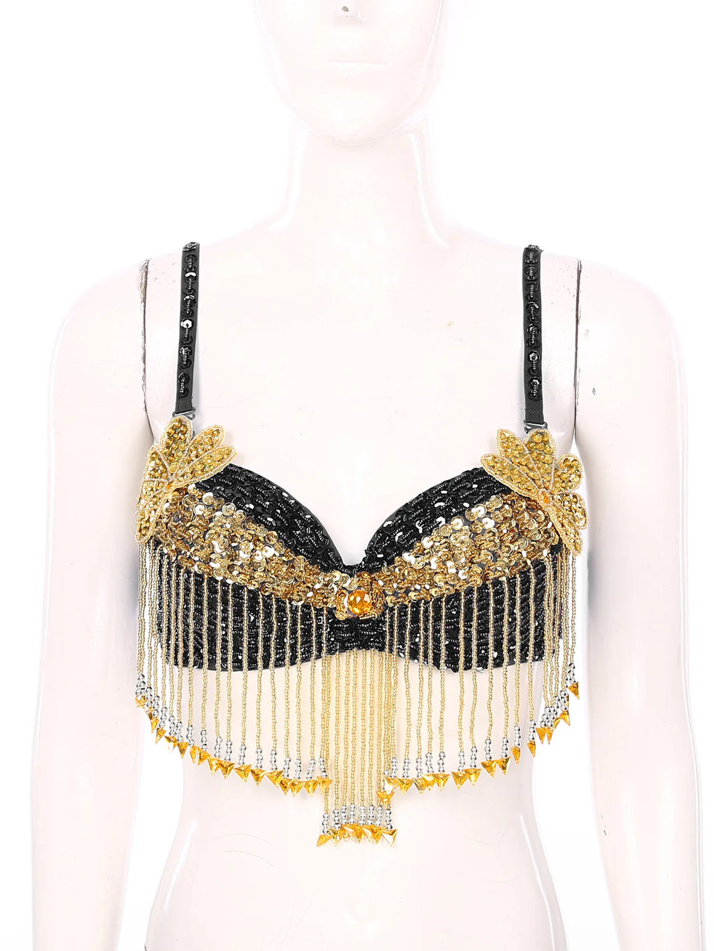 Sparkly Floral Beaded Sequin Belly Dance Bra & Tassel Performance Top | Costume Tops | Wiccan Center