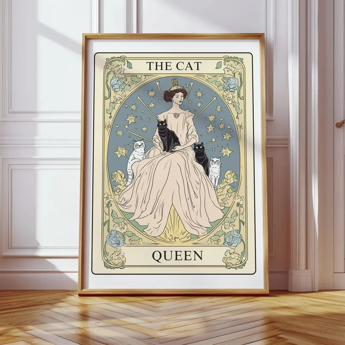 The Cat Lady Tarot Print, Art Nouveau Cat Lovers Wall Art, Vintage Cat Poster, Cat Mom Gift, Unique Cat Print, Apartment Decor