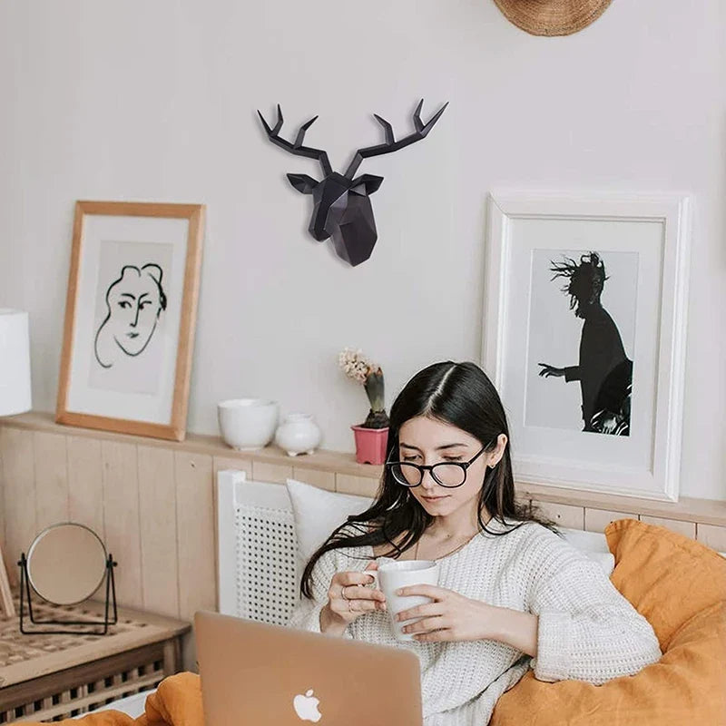 Deer Head Sculpture Animal Statue Figurines Wall Hanging Creative Elk Art Antlers Statuette for Office Decoration Wall Mount | | Wiccan Center