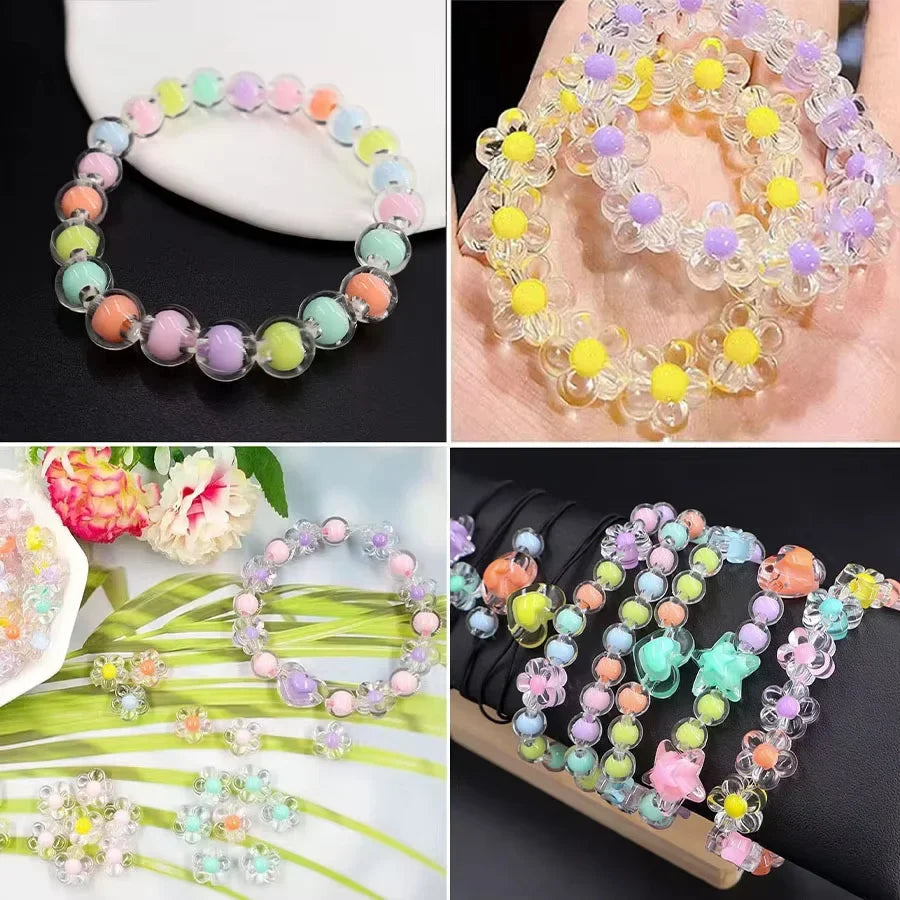 174pcs/Box Heart Acrylic Beads Flower Round Spacer Loose Beads Kits for Bracelet Keychain Jewelry Making Accessories | | Wiccan Center