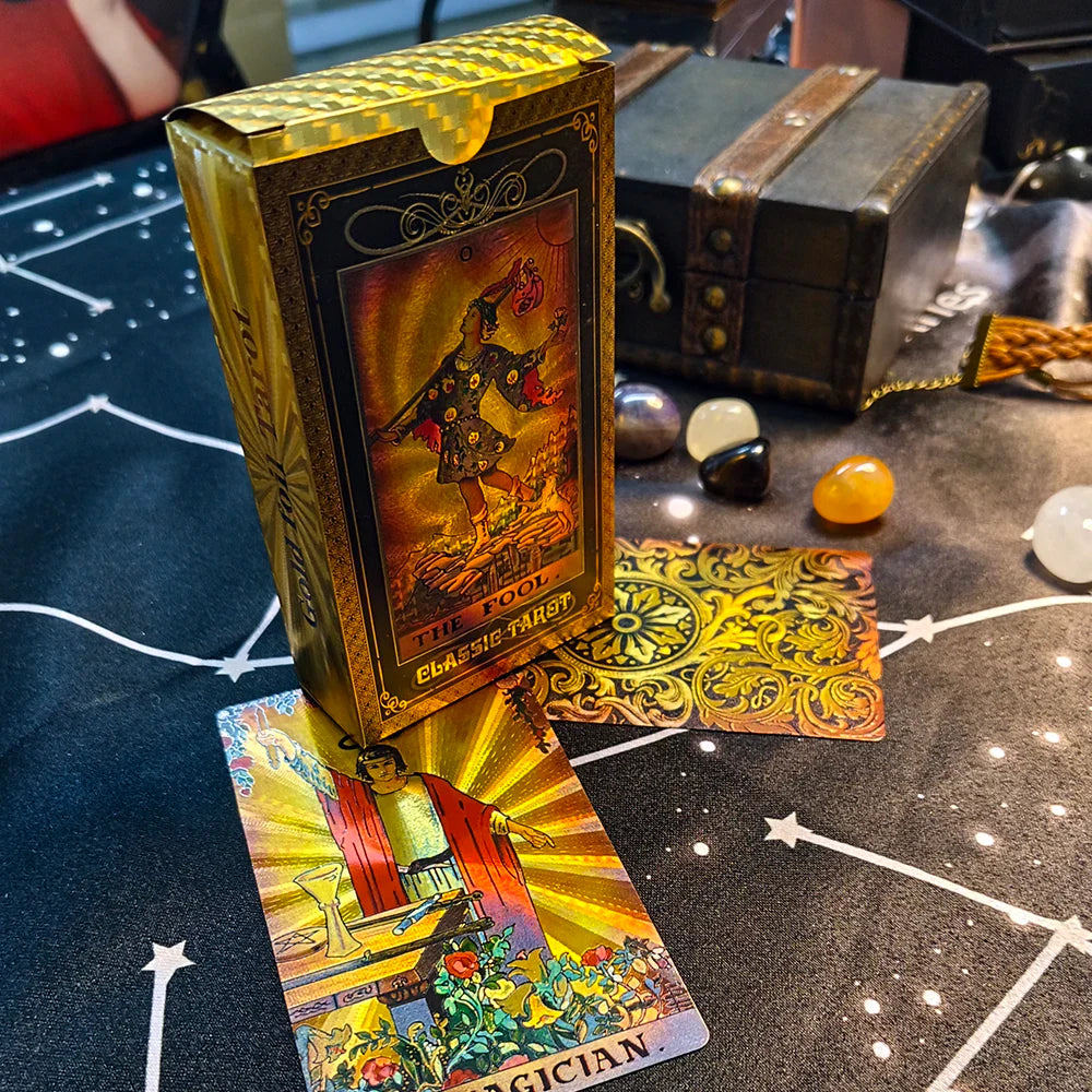 Cost Worthy Luxe Gold Foil Tarot Deck With Nice Plastic Package Board Game of Oracle Cards For Beginners | | Wiccan Center