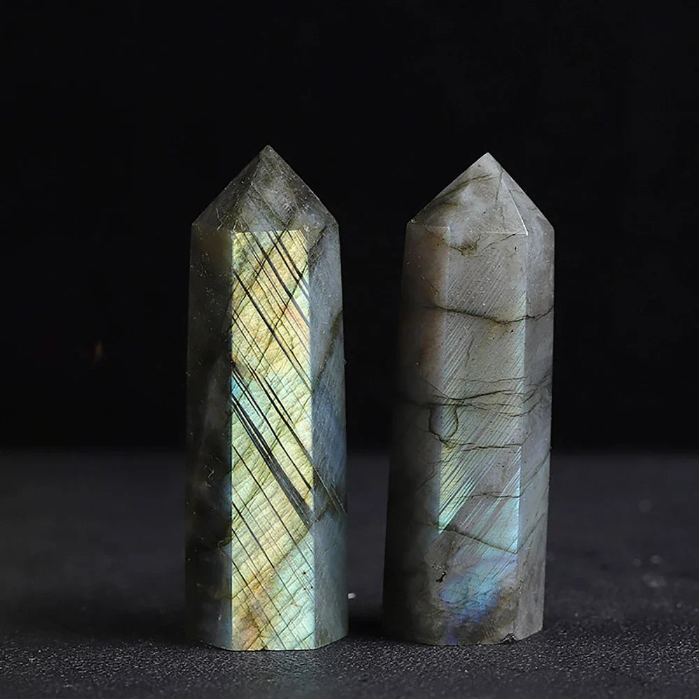 Natural Labradorite Column Single Pointed Pillar Labradorite Quartz Crystal Point Wand Mineral Obelisk Room Decor Stone Crafts