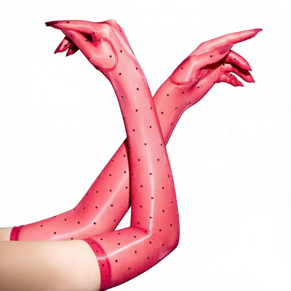 Ultra-Thin 1D Dot Oil Shiny Opera Length Gloves Sheer Glossy Performance Gloves | Gloves | Wiccan Center