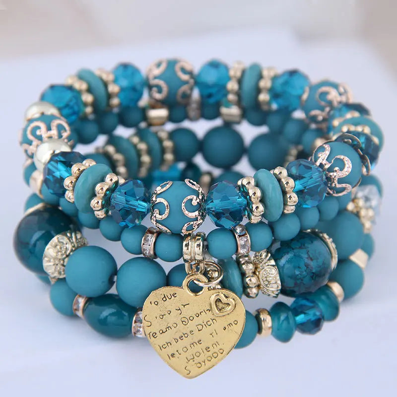 DIEZI Ethnic Bohemian Multicolor Crystal Beads Strand Bracelets Women Men Heart Tree Of Life Charm Bracelet Pulseira Feminina
