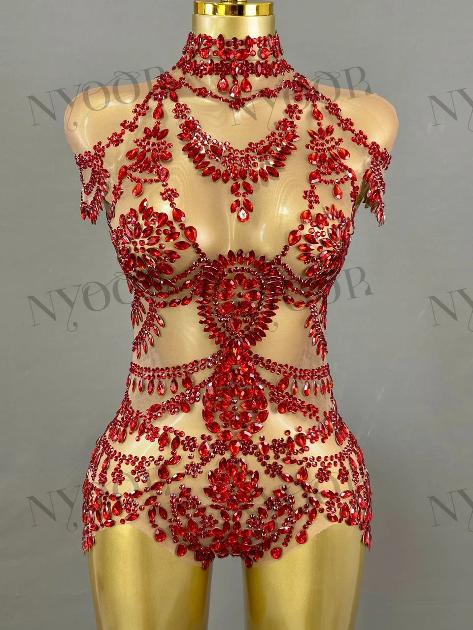 The Stardust Mirage Transparent Bodysuit – Luxury Rhinestone Mesh Stage Wear Leotard | Bodysuit | Wiccan Center