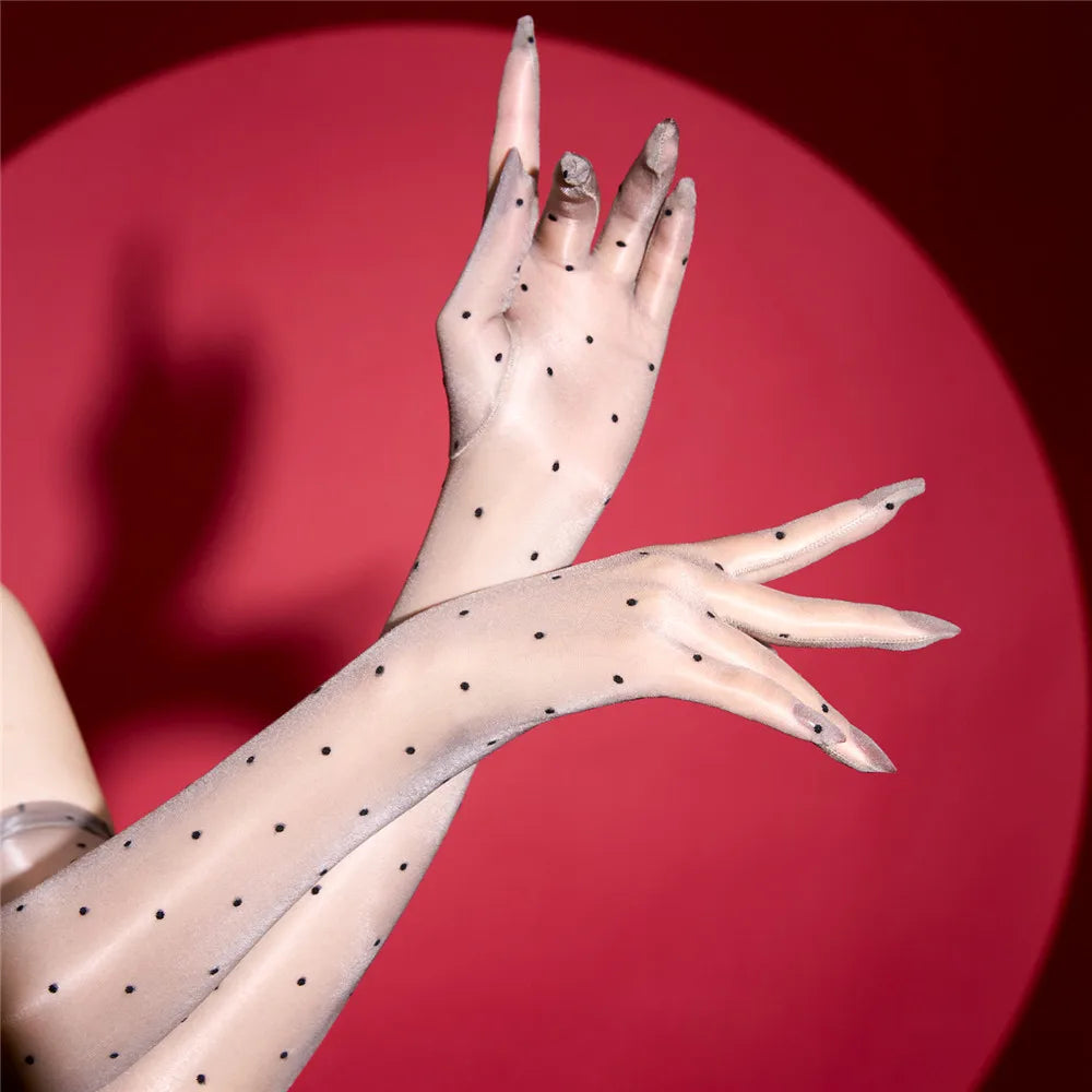 Ultra-Thin 1D Dot Oil Shiny Opera Length Gloves Sheer Glossy Performance Gloves | Gloves | Wiccan Center