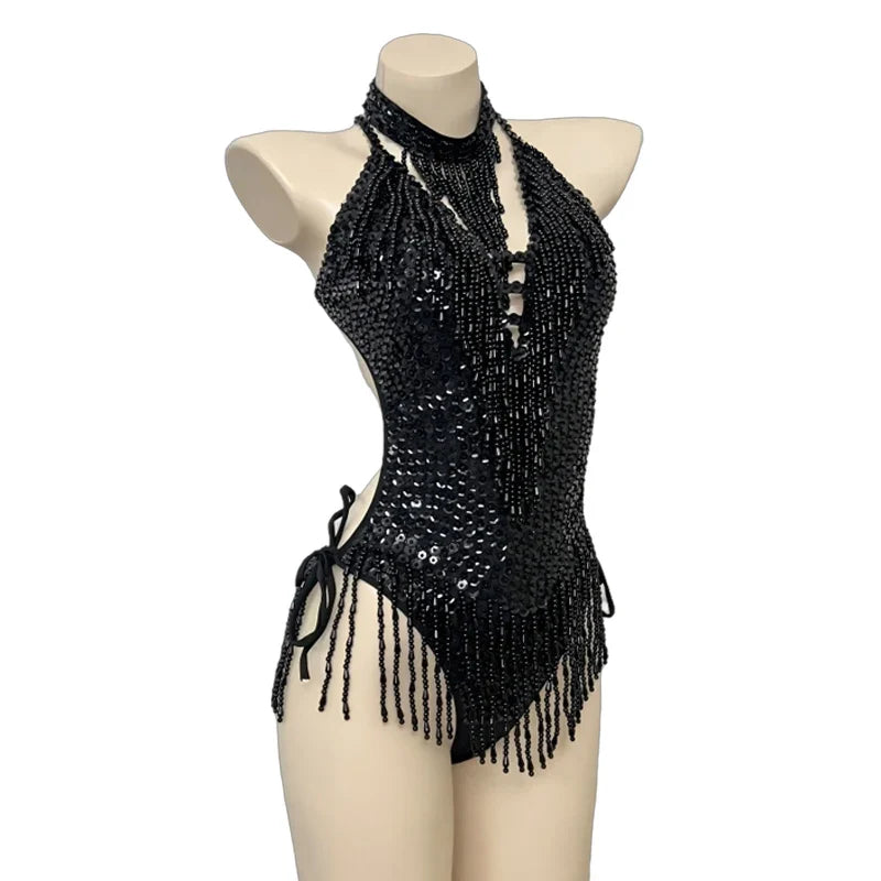 Beaded Sequin Tassel Performance Bodysuit | Bodysuit | Wiccan Center