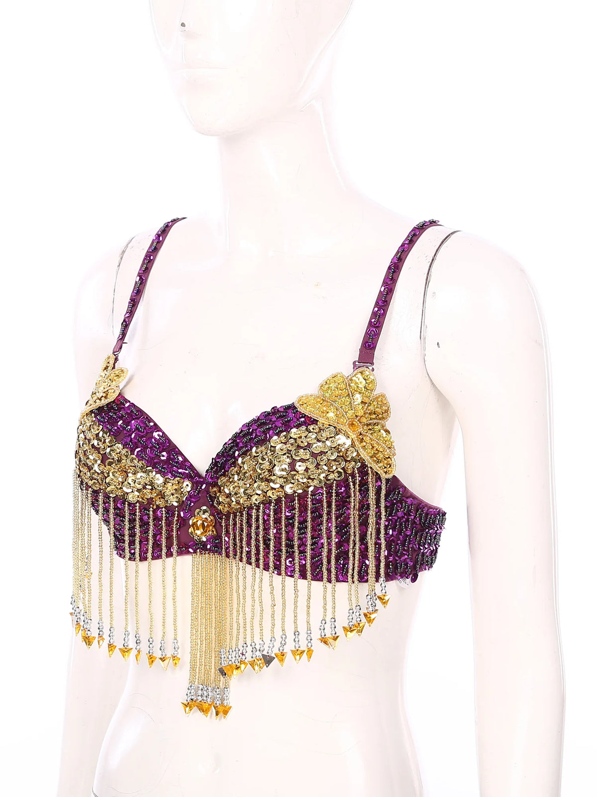 Sparkly Floral Beaded Sequin Belly Dance Bra & Tassel Performance Top | Costume Tops | Wiccan Center
