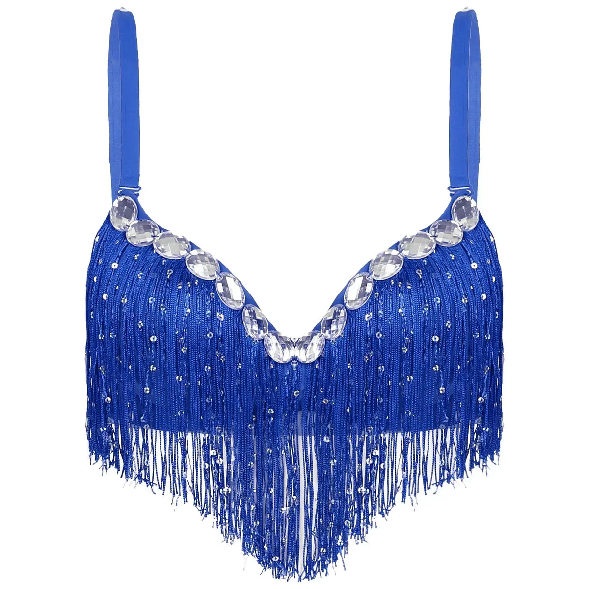 The Stardust Oasis Sirena – Sequined Tassel & Rhinestone Push-Up Belly Dance Bra Top | Costume Tops | Wiccan Center