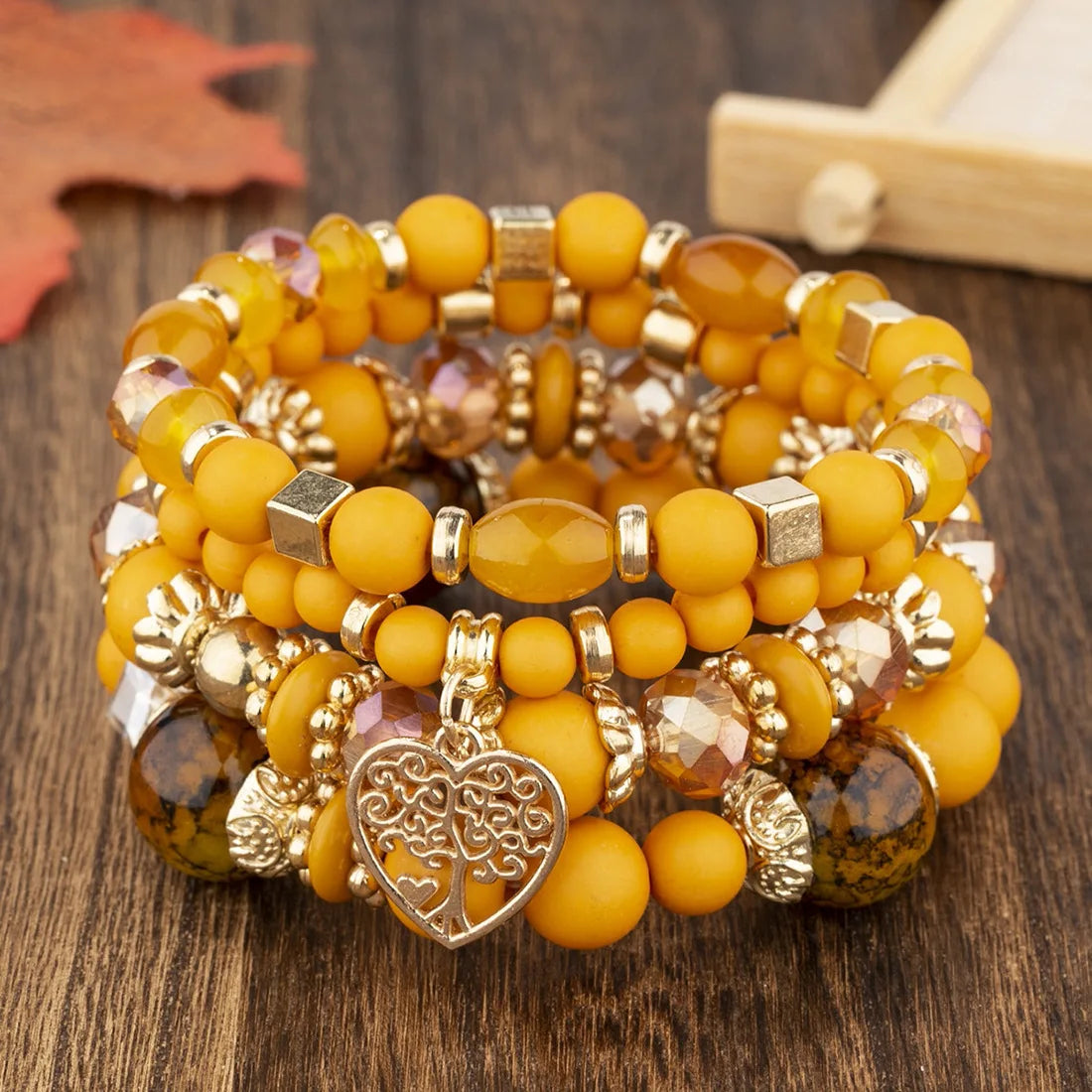DIEZI Ethnic Bohemian Multicolor Crystal Beads Strand Bracelets Women Men Heart Tree Of Life Charm Bracelet Pulseira Feminina