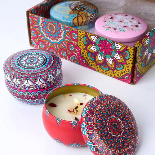 4PCS/Set Scented Candle Box Vintage Flower Rose Lavender Candle Jars Soy Wax Fragrance Candles Wedding Birthday Gift Home Decor | | Wiccan Center