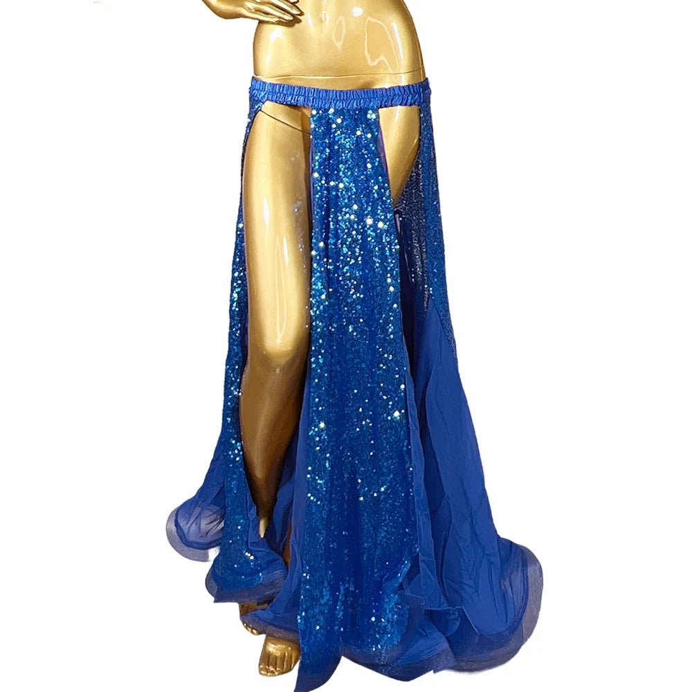 Sparkly Sequined Appliqué Belly Dance Long Performance Skirt | Skirts | Wiccan Center