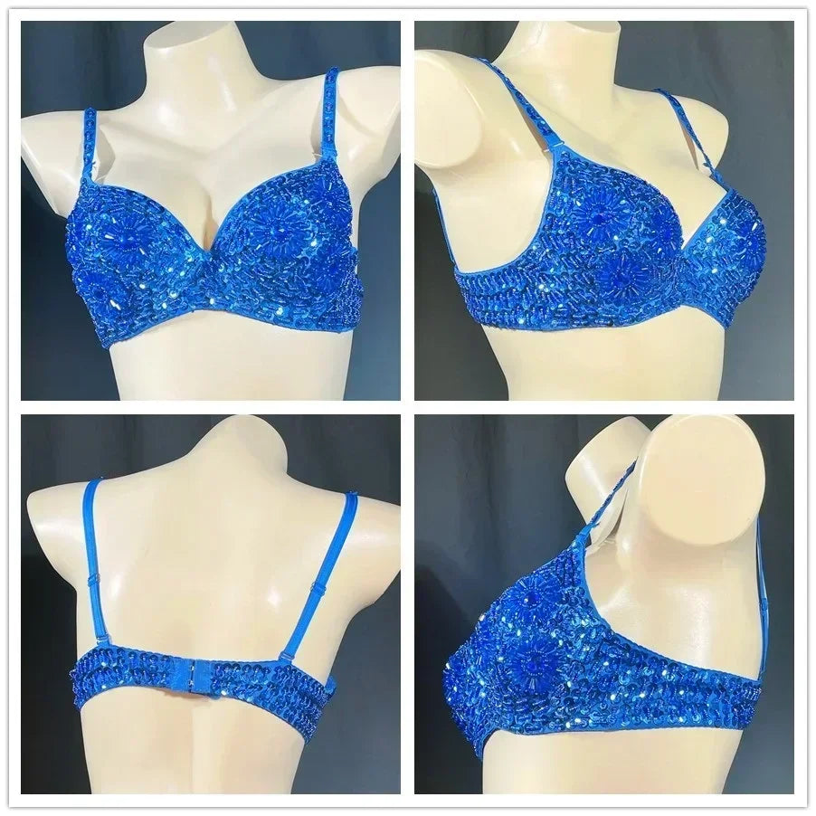 The Stardust Prism Sirena – Deluxe Beaded & Sequined Push-Up Belly Dance Bra Top | Costume Tops | Wiccan Center