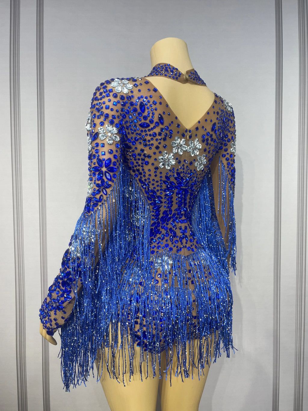 Sparkly Rhinestone Tassel High-Cut Stage Performance Bodysuit Dance Leotard