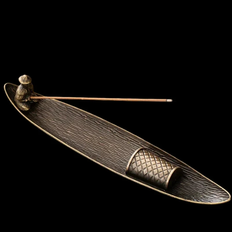 Japanese Style 21cm Zen Fishing Man Incense Burner Metal One Leaf Sandalwood Incense Sticks Holder Alloy Home Decor Ornaments