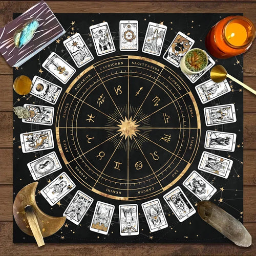 1pc Tarot Card Tablecloth, 12 Zodiac Card Game, Fortune Telling Card Mat, Board Game Cloth Mat, Board Game Decoration Tablecloth | | Wiccan Center