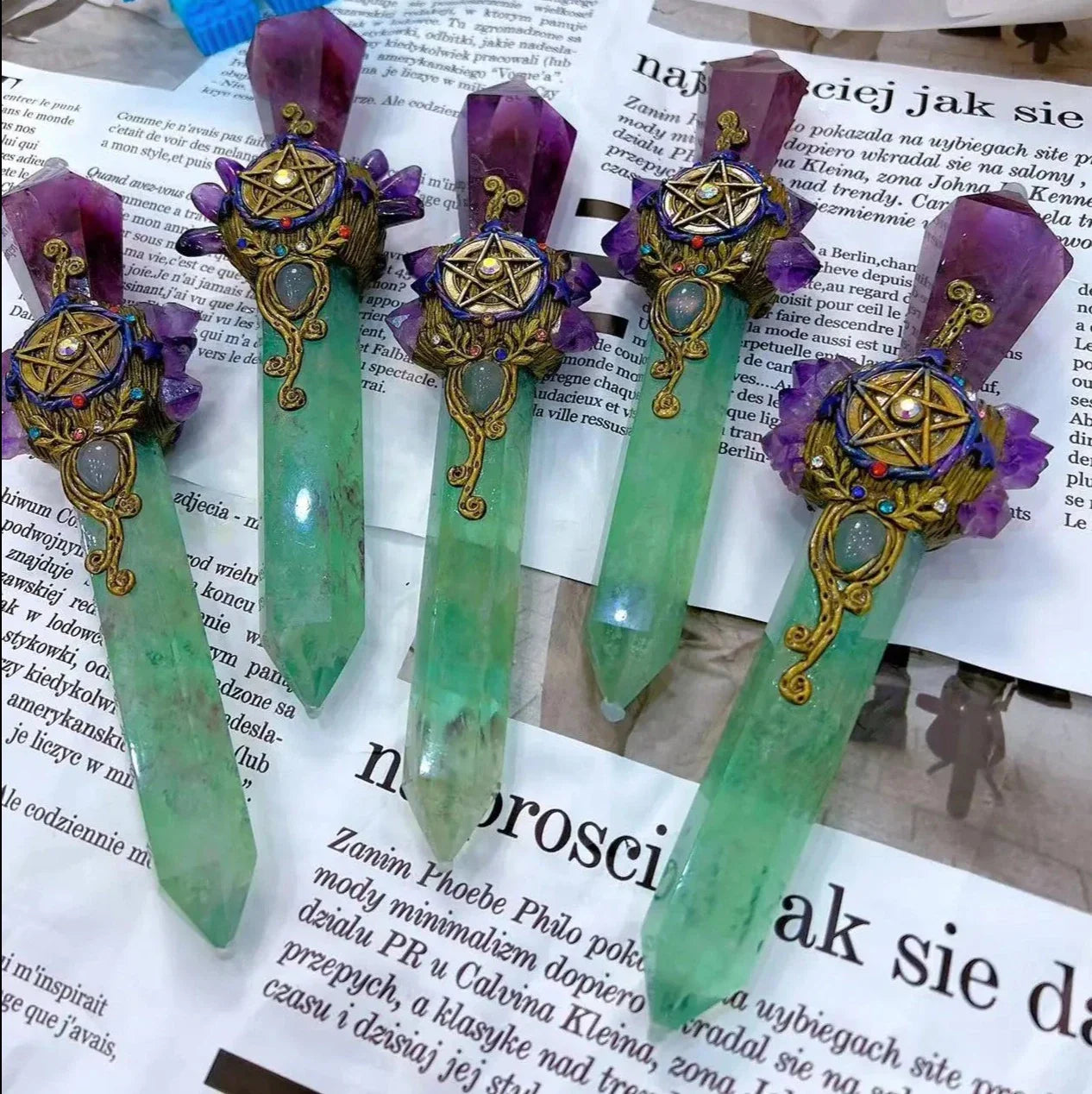 Green Fluorite and Amethyst Pentacle Witch Wand | Magic Wand | Wiccan Center